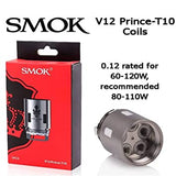 The Smok TFV12 Prince Coils are designed for use with the Smok V12 Prince Tank only. Designed for sub ohm vaping, these coils should be paired with high VG e-liquids that are 60% VG or higher.