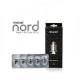 The Smok Nord range has six coil options. 0.6Ω DC (Dual Coil), 0.6Ω mesh DL, 0.8Ω mesh MTL,  0.8Ω DC (Dual Coil) MTL, 1.4Ω MTL and 1.4Ω Ceramic.