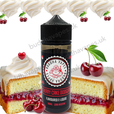 Cherry Cake Dodgers  E-Liquid by Buddha Vapes  is an almond sponge with cherry jam encased in a sweet pastry crust.