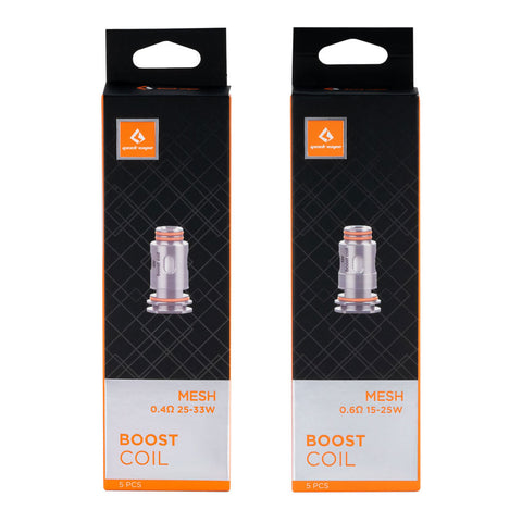 The GeekVape Aegis Boost vape coils have been designed for use with the Aegis Boost pod kit or the Aegis Boost pods only. There are two versions of this coil available, one for mouth to lung vaping and the other for direct to lung vaping.The GeekVape Aegis Boost vape coils have been designed for use with the Aegis Boost pod kit or the Aegis Boost pods only. There are two versions of this coil available, one for mouth to lung vaping and the other for direct to lung vaping.