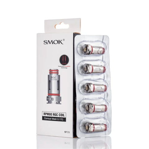 The Smok RPM80 RGC coils are the perfect replacement coils for the RPM80/Pro and Smok Fetch Pro vape kits.  Powered by nexMesh technology and designed with a conical structure with a larger bottom airflow inlet to draw air through the coil to produce a unparalleled burst of flavour. Available with a resistance of 0.17 Ohms, the coil delivers rapid heating and intense flavour production.