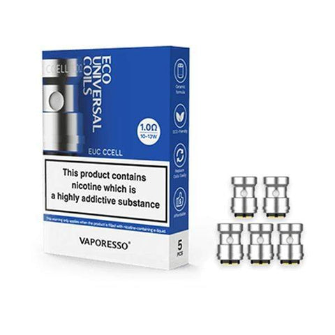 The Vaporesso EUC CCELL replacement vape coils are cross-compatible with a range of Vaporesso kits, including the Target Mini 2 kit. Designed for mouth to lung vaping, they should be used with e-liquids that are 50% PG or higher.